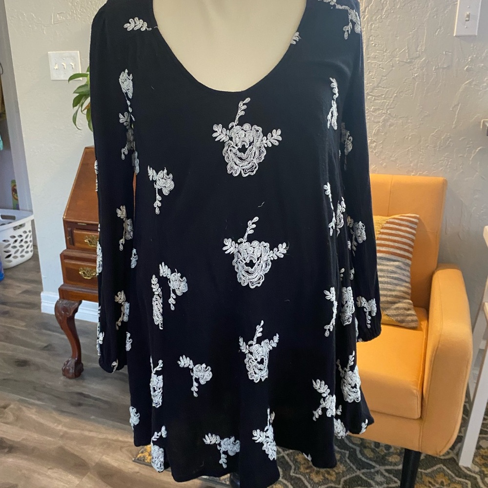 Free People Elegant Black and White Floral Dress